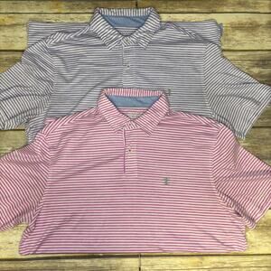 SET OF 2 Izod Golf Pink Purple Striped Wicking Polo Shirts‎ Mens Sz M